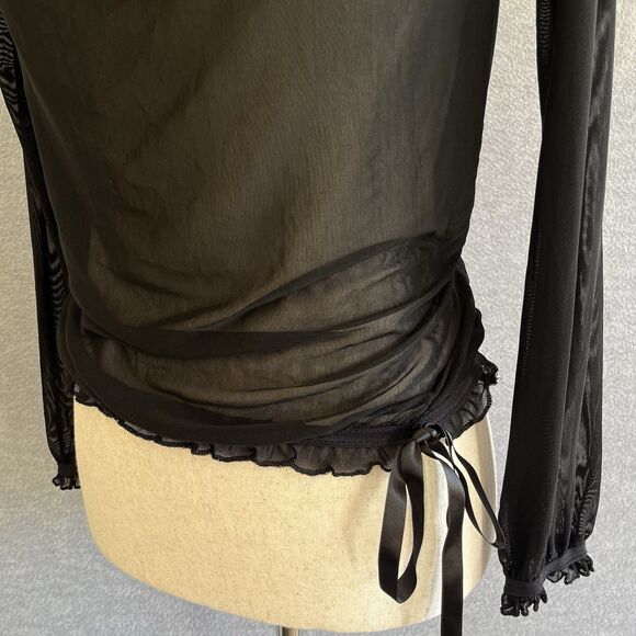 Bebe Y2K Witchy Sheer Black Ruffled Top XS Mesh Whimsigoth Dark Romantic Grunge - Picture 5 of 13
